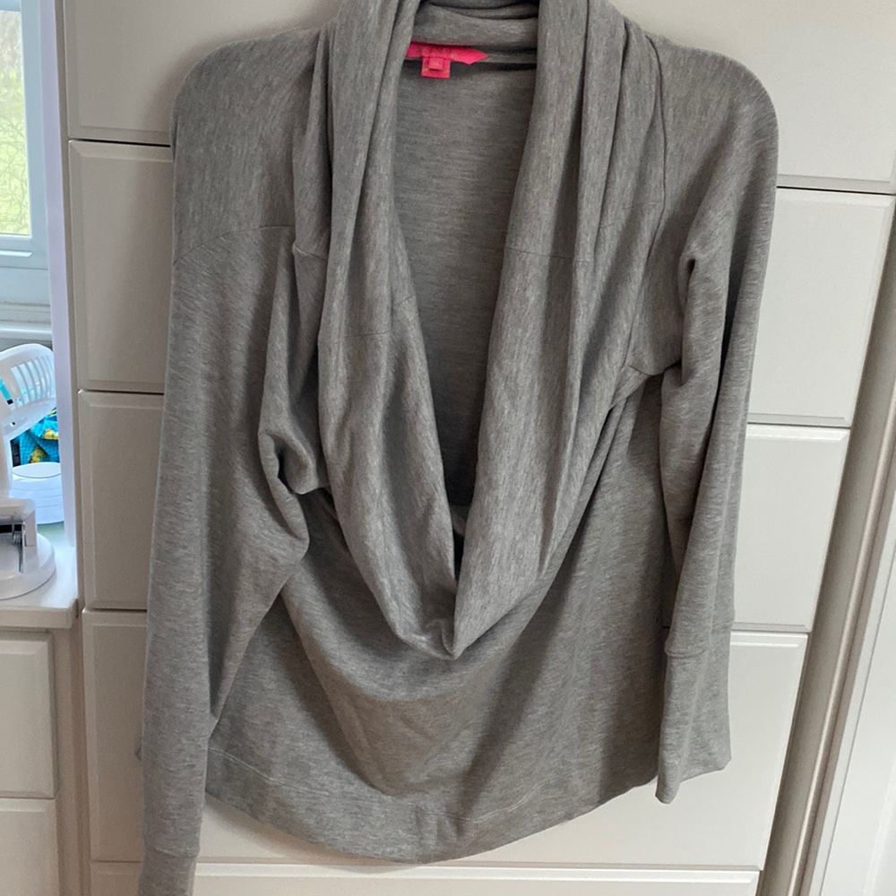 Lilly Pulitzer cowl neck off the shoulder sweatshirt.